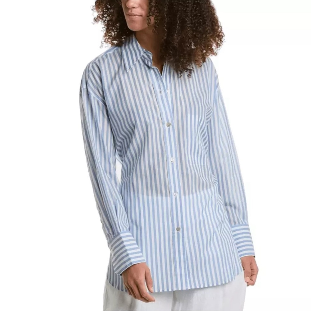 Vince Cotton Oversized Stripe Shirt In Blue White Stripe Size 2X 20